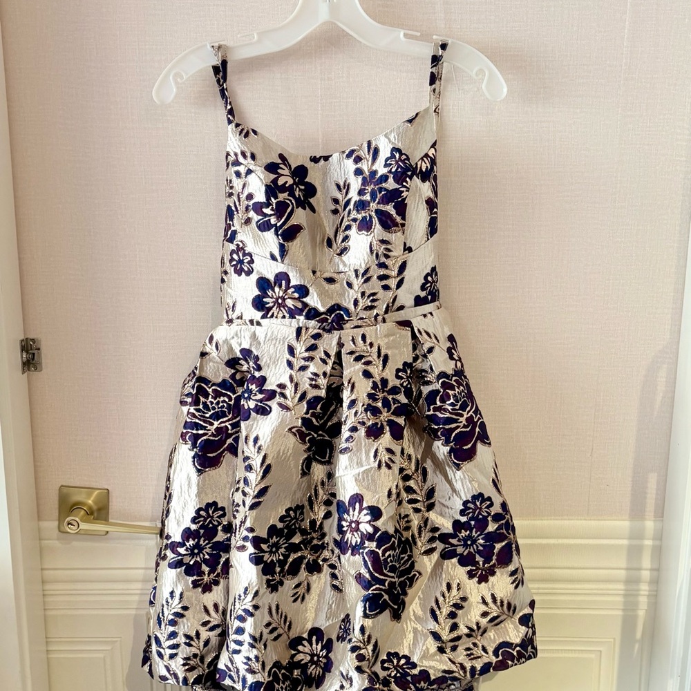 Morgan & Co. Cream, Indigo & Gold Floral Dress